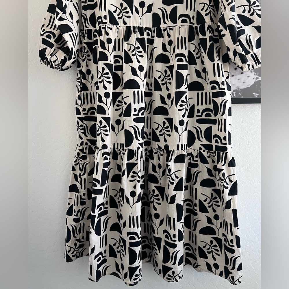 Maeve Black and Cream Long Sleeve Printed Midi Dress - Picture 11 of 14